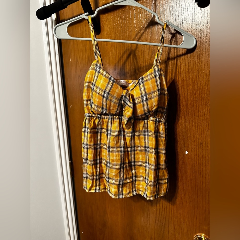 No Boundaries Yellow Plaid Crop Top
